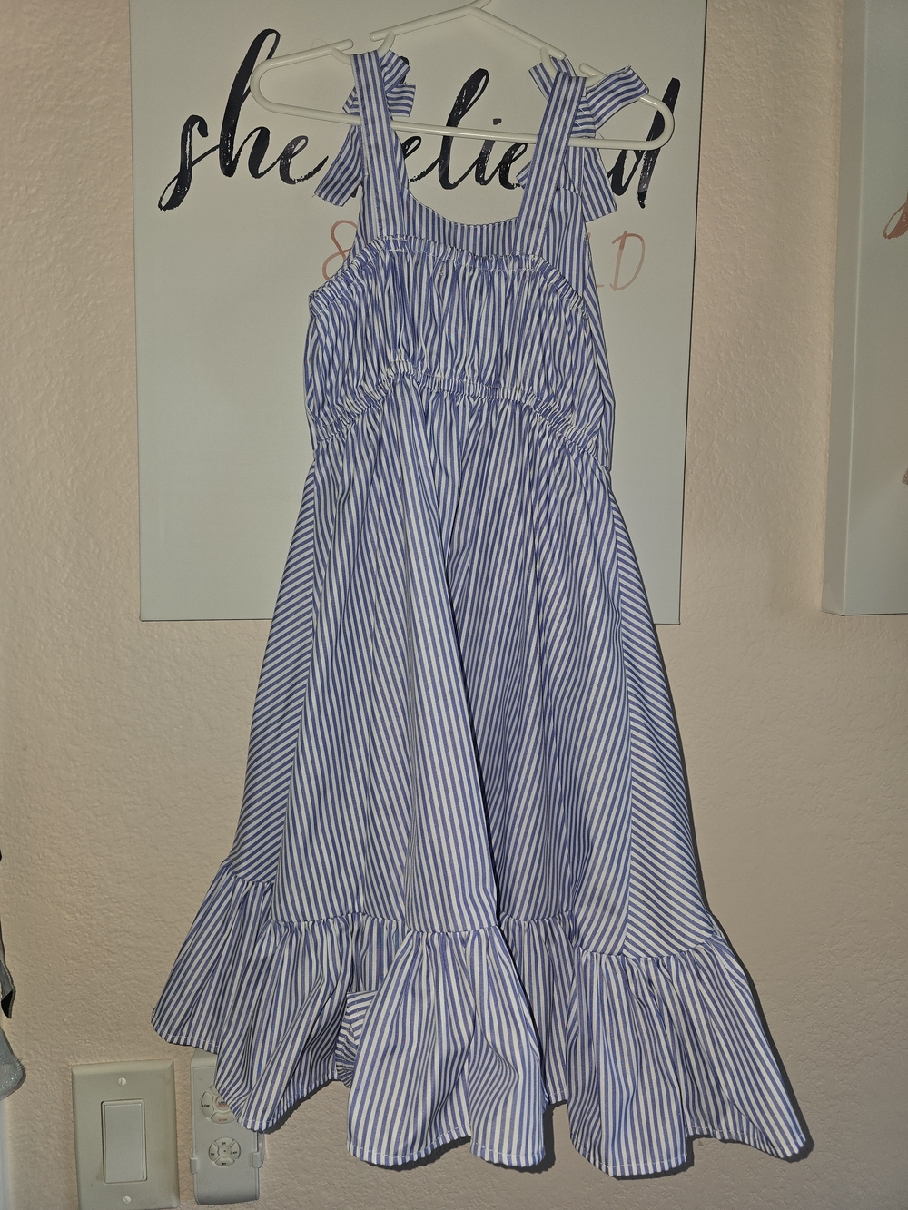 Side Tie Dress, Blue & White